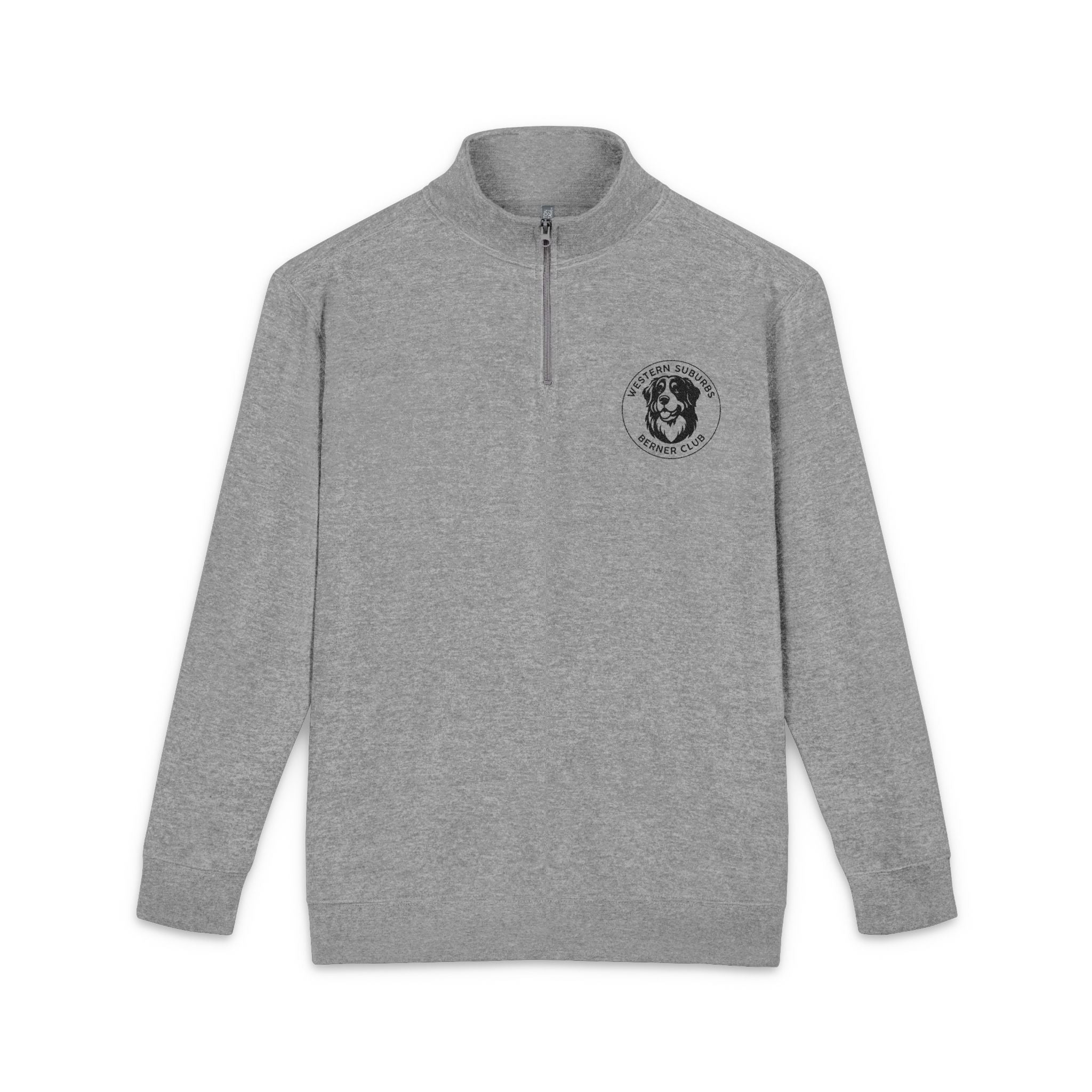 Western Suburbs Berner Club Logo - Embroidered Dog Crest Fleece Pullover Quarter-Zip Crewneck